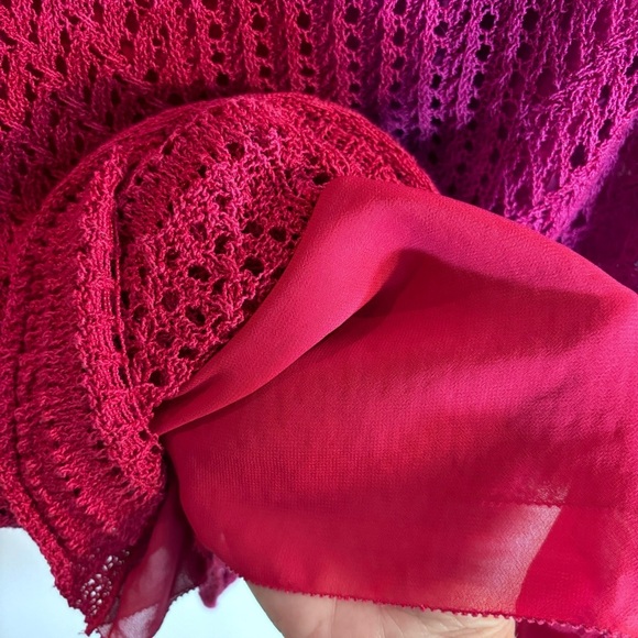 LUCKY BRAND Sz S Top Crochet Sheer Side Panels Crew Neck Longer Line Tank Top - Picture 7 of 8